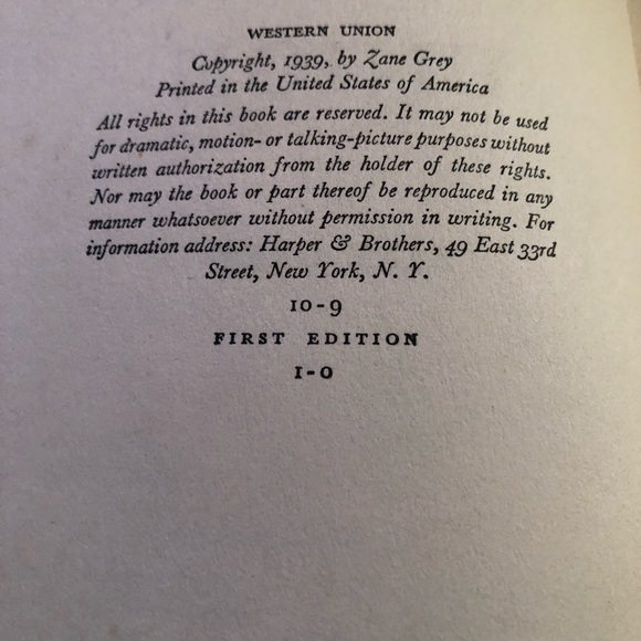 8818 BOOK Western Union by Zane Grey 1939 First Edition Hard Cover.  English. - Picture 2 of 9